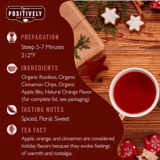 Organic Positively Tea Company, Red Christmas Rooibos Tea Bags, 20 Count - Bloomnest