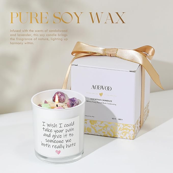 Get Well Candle with Healing Crystals - Get Well Gifts for Women After Surgery, Humor Surgery Recovery Gifts for Women, Get Well Soon Gifts, Lavender Scented Candle, 10 oz, White - Bloomnest