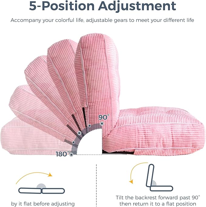 MAXYOYO Adjustable Floor Chair with Back Support, Gaming Chair Floor Meditation Couch with Tufted Cushion, Adults Lounge Folding Sofa Seat for Reading Meditating Sleeping, Pink - Bloomnest
