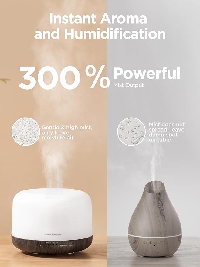 InnoGear 500ml Essential Oil Diffuser with Remote Control, Premium Ultrasonic Aromatherapy Diffusers Scent Humidifier Vaporizer Auto-Off Timer for Large Room Home, Brown - Bloomnest