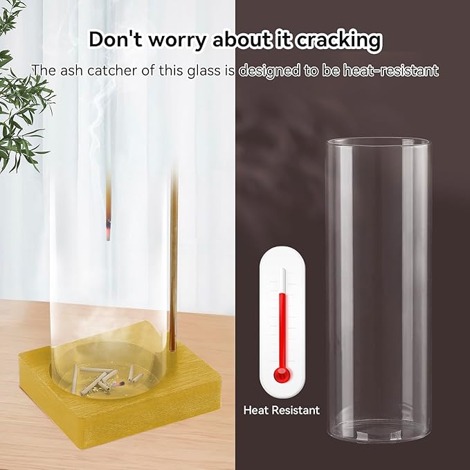 1 Pack Incense Holder for Sticks, Insence-Stick Holder Ash Catcher with Removable Glass [Anti-Ash Flying], Mess-Free Incense Burner Holder, Perfect for Meditation Yoga Relaxation,Home Decor(Gold Base) - Bloomnest