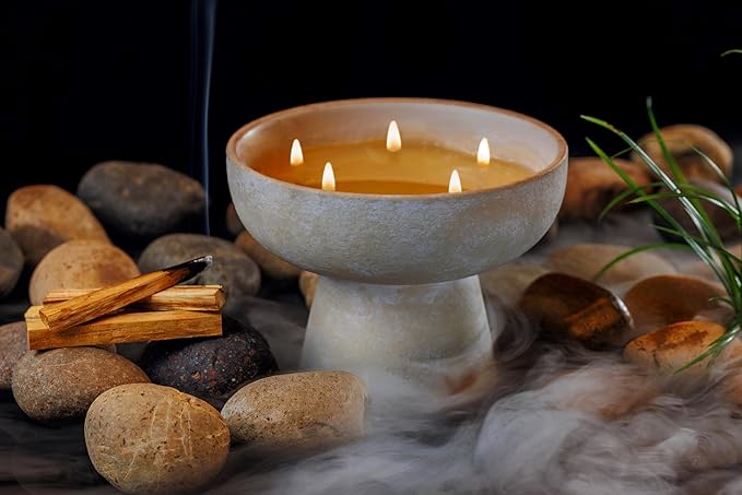 BLUEME Spiritual-Palo Santo & Vetiver, 5 Wick, Refillable Wellness Candle, Contains Essential Oil, Sustainable, Hand Finished, Hand Poured, Premium, Luxury Ceramic, Natural Cotton Wick, Soy-Wax Blend - Bloomnest