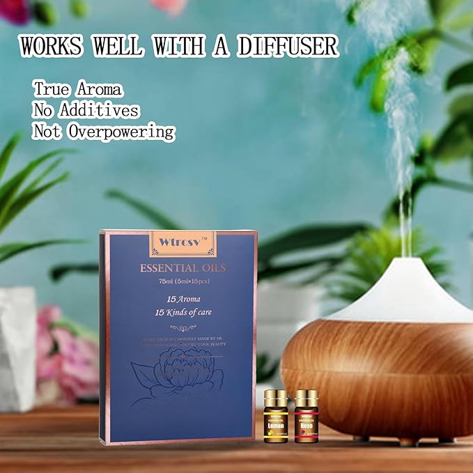 Essential Oils Set - Top 15 Scents for Diffuser, Humidifier, Skin Care, Aromatherapy, Massage, Candle & Soap Making - Fragrance Gift Set (5ml) - Bloomnest