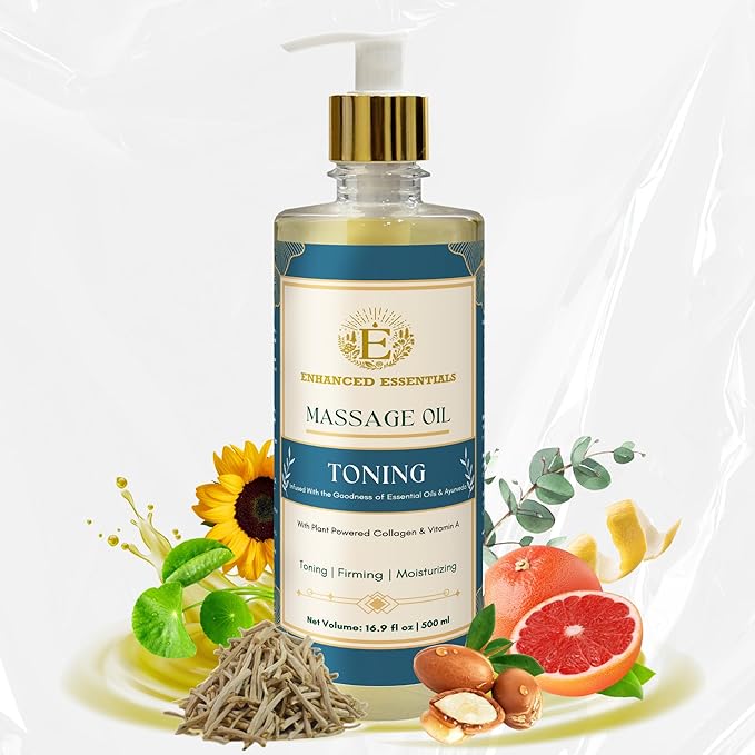 Luxurious Toning Body Massage Oil with Ayurvedic Extracts, Vitamin A & Vegan Collagen | Firms, Nourishes & Uplifts Skin | Fast-Absorbing, Non-Greasy | No Artificial Fragrance| 500ml (16.9 fl oz)