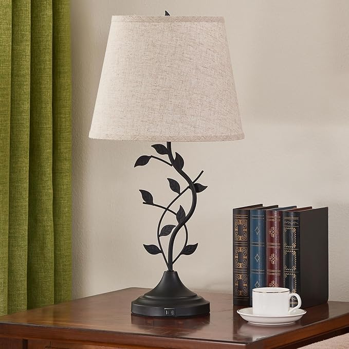 Kakanuo Table Lamp for Bedside, Lamp for Living Room with USB-A and USB-C Charging Ports, Traditional Tall Bedroom Lamp for End Table - Bloomnest