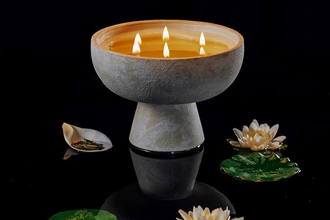 BLUEME Balance - White Lotus & Tea, Luxury Candle w/Essential Oils, 6 Wick, Hand-Poured Soy, Cotton Wick, Ceramic - Bloomnest