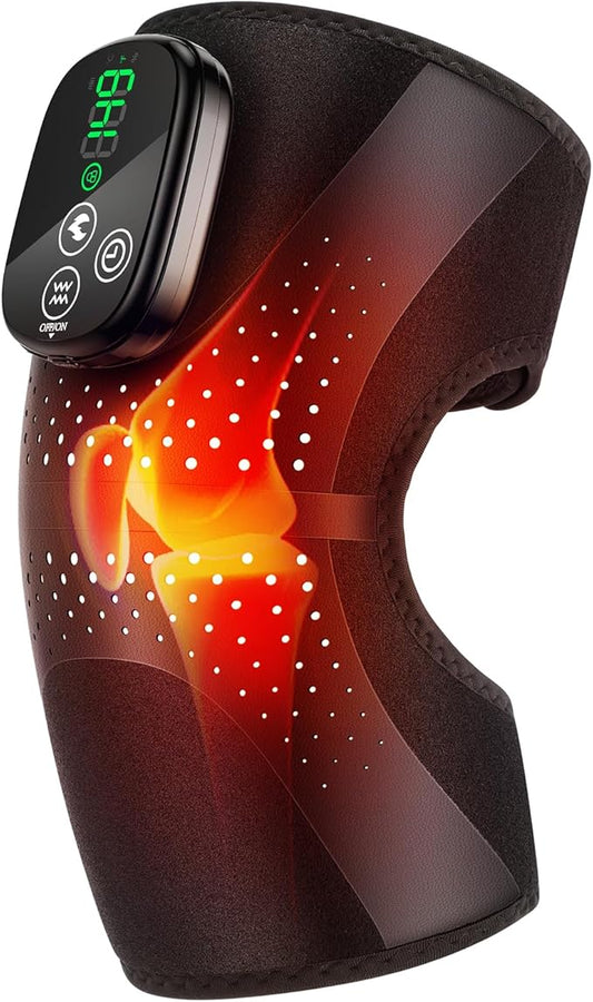 Cordless Knee Heating Pad, 3-in-1 Heated Knee Brace Wrap with Massage, Heating Pad for Knee Elbow Shoulder Pain Relief, Rechargeable Knee Massager for Arthritis Pain Relief - Bloomnest
