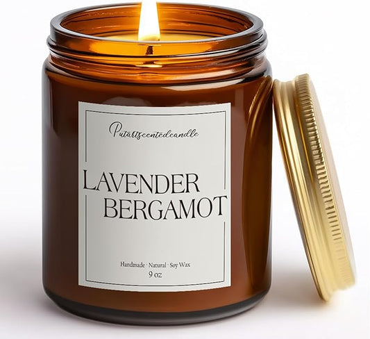 Lavender & Bergamot Scented Candles for Home, Natural Soy Wax Aromatherapy Non Toxic Candle Gifts for Women Men, Home Fragrance Decoration Glass Jar Candle for Meditation and Relaxation (9oz - Bloomnest
