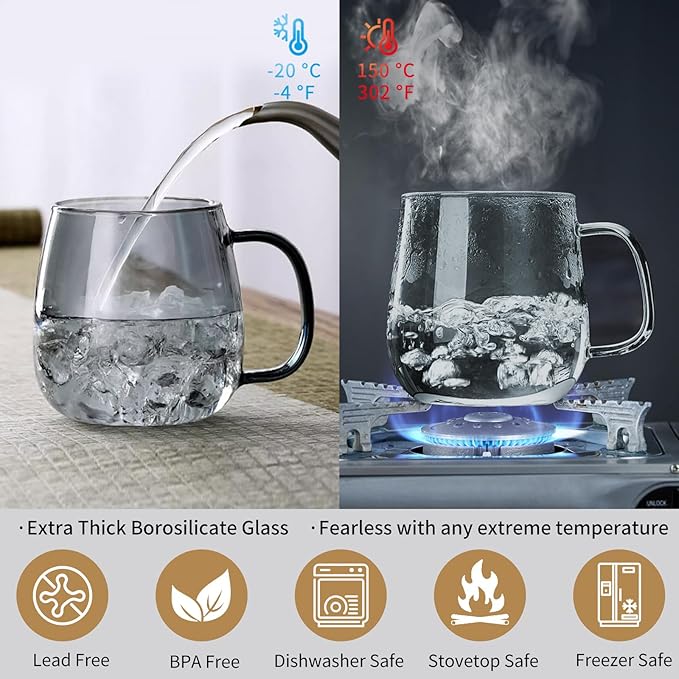 Glass Tea Cup with Infuser and Lid, 17.6oz/520ml Large Borosilicate Teacup, Clear Mug for Loose Leaf Tea, Blooming Tea, Tea Bags - Perfect Christmas or Birthday Gift for Men - Bloomnest