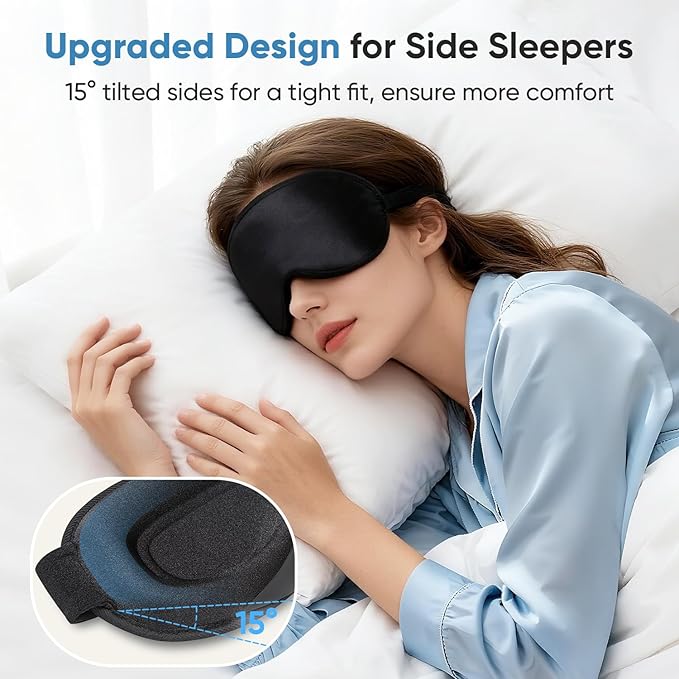 Weighted Eye Mask for Sleeping - Sleep Mask for Women & Men, Blackout 3D Contoured Sleeping Mask for Side Sleeper, Zero Pressure Soft Night Eye Cover with Adjustable Strap for Travel, Black - Bloomnest