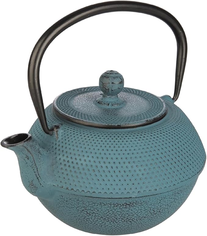 IBILI 40 Oz Azul Cast Iron Teapot | Made in Spain | Floral Design, Stainless Steel Infuser, Enameled Interior, Stovetop & Induction Compatible, Japanese Kettle for Loose Leaf Tea, Tetsubin Design Blue - Bloomnest