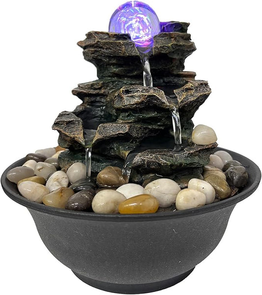 Indoor Tabletop Water Fountain, Resin Meditation Fountain with Color LED Light, Indoor Waterfall Feature for Home Office Decor (E) - Bloomnest