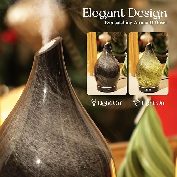 Porseme 150ml Essential Oil Diffuser Glass Color Changing Aroma Air Diffusers Aromatherapy Ultrasonic Cool Mist Humidifier 6 Running Hours Waterless Auto-Off for Sleeping Yoga Office Spa (Obsidian) - Bloomnest