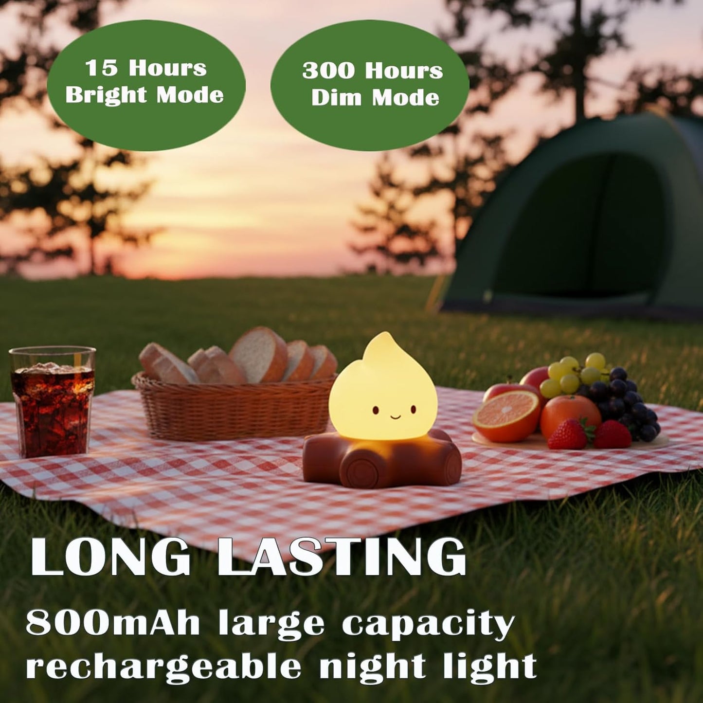 Campfire Night Light, Cute Bonfire Gifts, Silicone Night Light with Candle Mode, 5 White Noise Mode, Rechargeable Bedroom Decor, Gift for Children, Teens, Adults, Halloween, Christmas & Birthdays