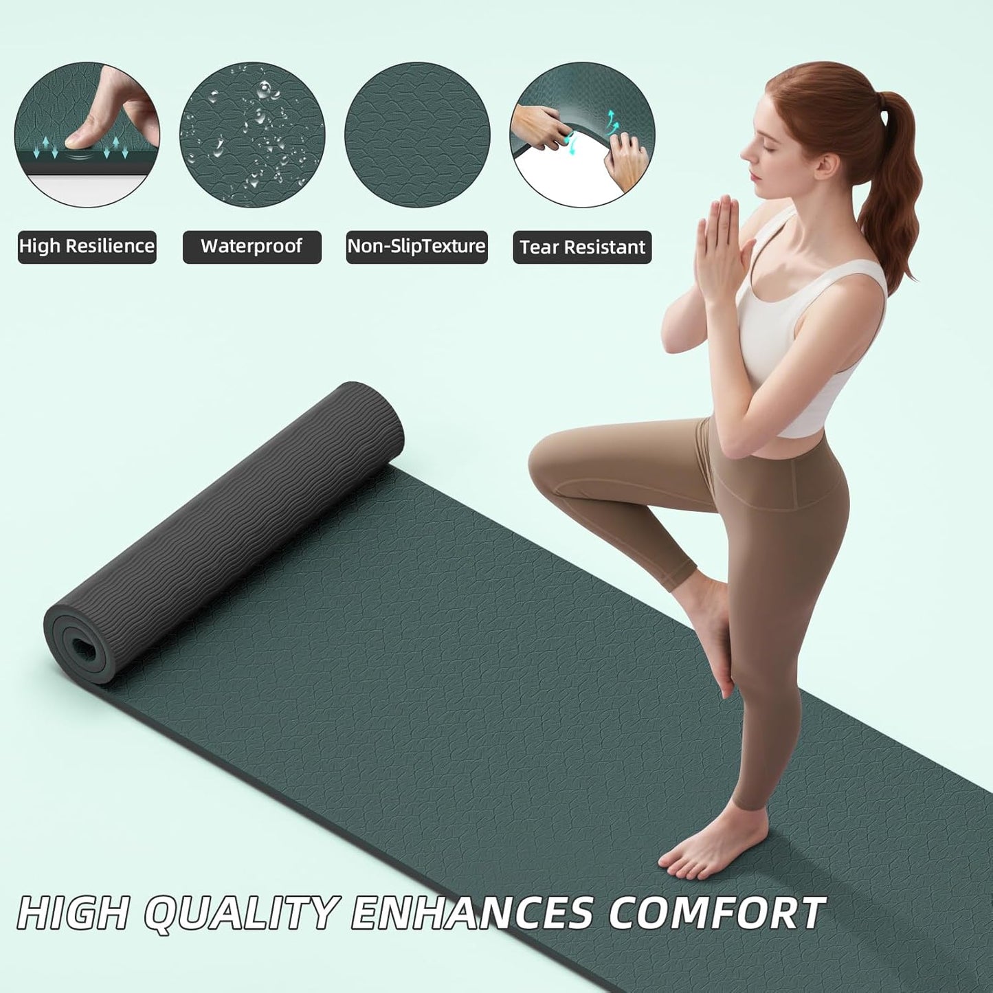 ILILI Yoga Mat 10mm Extra Thick and 193cm Extra Long, 76x28×0.4 Inch, Double Color Non-Slip TPE Material, Easy Carrying with Strap, Ideal for Yoga, Pilates, Floor Exercise, Home and Outdoor Use, Eco Friendly
