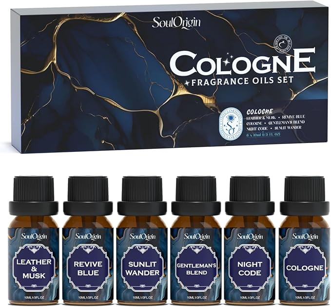 Cologne Fragrance Oils Set, Essential Oil for Diffuser, Men Scent Diffuser Oil, Use for Soap Candle Making, Cologne, Leather&Musk, Revive Blue, Sunlit Wander, Gentleman's Blend, Night Code - Bloomnest