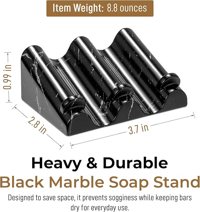 DOXOLOGY Black Marble Soap Dish Bathroom Organizer - Resin Soap Dish with Rectangular Design 3.7" L x 2.8" W - Self Draining Soap Dishes Keeps Countertop Neat - Marble Look Soap Tray for Sink - Bloomnest