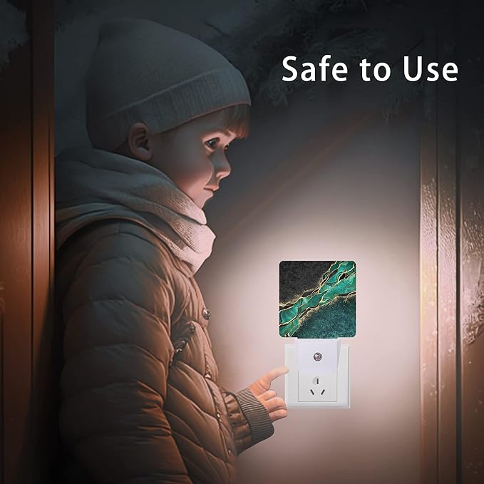 Green Marble Night Light,Golden Abstract Marble Veins Night Lights 0.5W Sleep Friendly for Boys Girls Led Night Light Dusk to Dawn Sensor Nightlight for Stairway/Hallway/Bedroom - Bloomnest