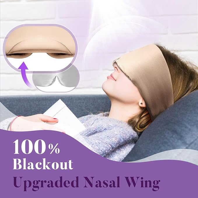 Satin Sleep Mask - Updated Design Light Blocking Eye Mask for Men and Women, Soft and Comfortable Night Sleeping Mask, Eye Cover for Travel/Sleeping (Camel) - Bloomnest