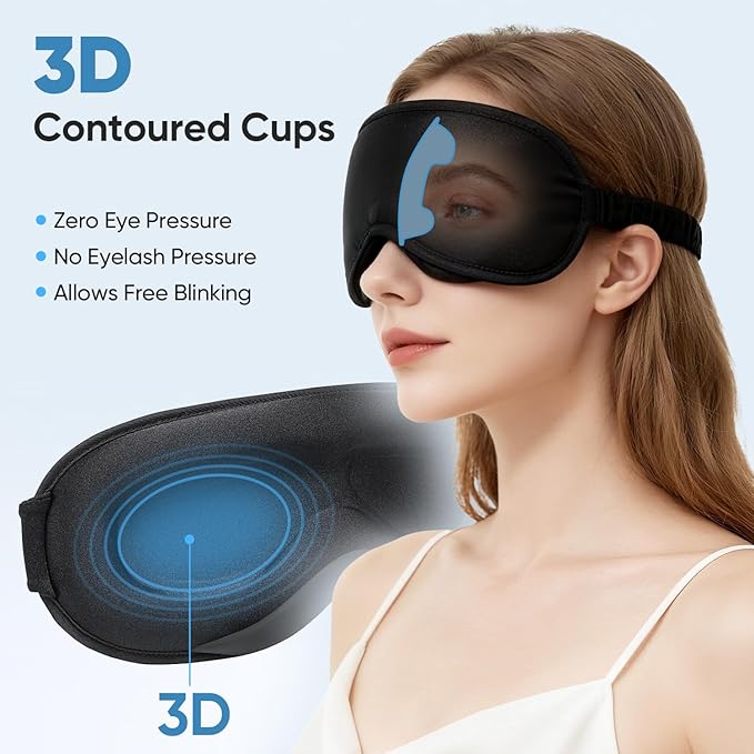 Weighted Eye Mask for Sleeping - Sleep Mask for Women & Men, Blackout 3D Contoured Sleeping Mask for Side Sleeper, Zero Pressure Soft Night Eye Cover with Adjustable Strap for Travel, Black - Bloomnest