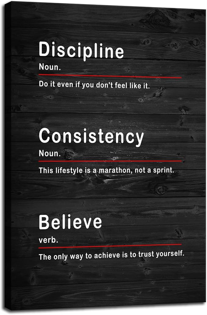 Inspirational Wall Art Discipline Consistency Noun Painting Canvas Print Artwork Office Wall Decor Believe Verb Poster Framed Motivational Quotes Wall Art Modern Home Gym Decoration[12''W x 18''H] - Bloomnest