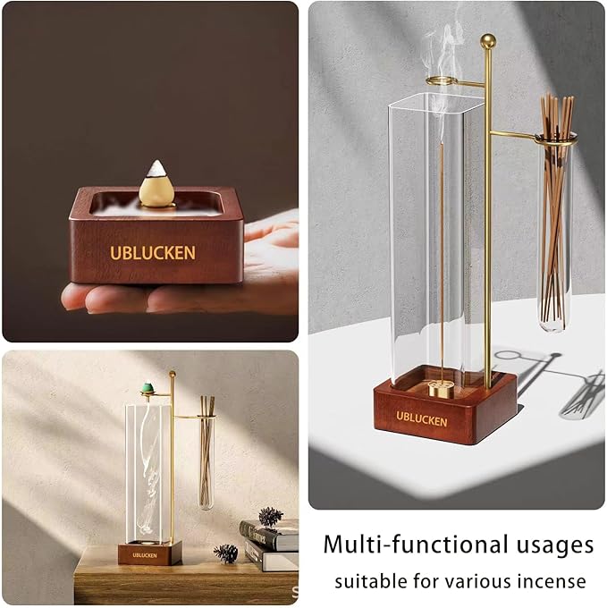 Incense Holder, Incense Burner for Sticks, Cone Incense Stand with Detachable Glass Ash Catcher & Storage Tube, Ease of Cleaning, Ash Collection, Home Decor - Bloomnest