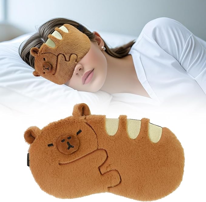 Cute Sleep Masks Cartoon Eye Mask Plush Sleeping Mask Kawaii Travel Blindfold - Funny Novelty Eye Shade for Kids, Girls & Adults, Brown Baguette - Bloomnest