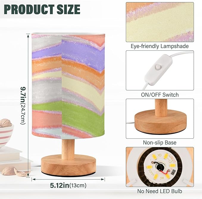 Table Lamp Flamingo on Rainbow Colorful Striped Nightstand Lamp with Wood Base Fabric Lamp Shade Bedside Desk Lamp for Living Room Bedroom Kids Room Office - Bloomnest