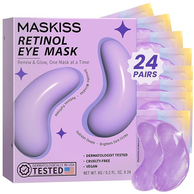 Retinol Under Eye Patches (24 Pairs), Purple Eye Masks for Dark Circles, Puffy Eyes & Wrinkles, Firming Collagen Eye Patches, Vegan Cruelty-Free Skincare Gifts for Her - Bloomnest