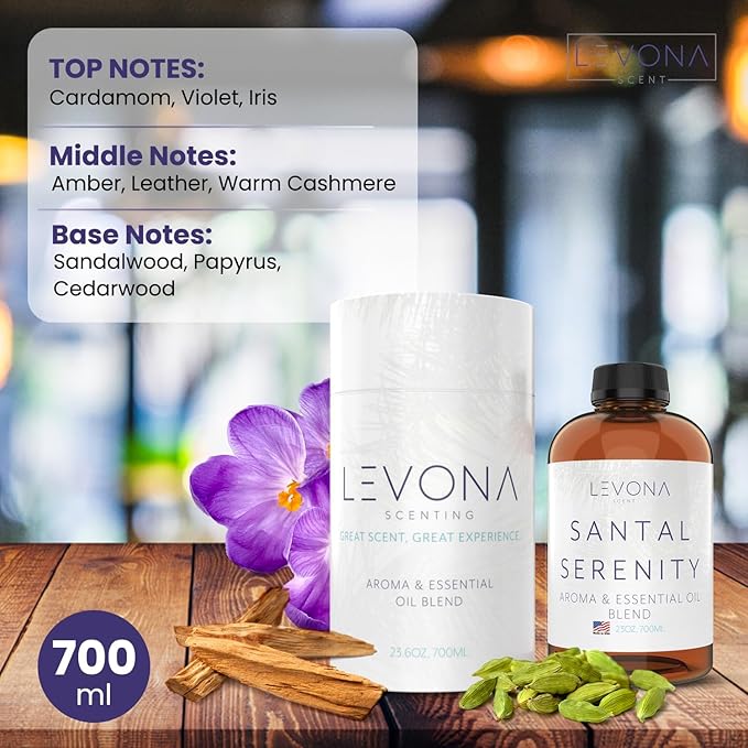 Levona Scent Essential Oils - Scents for Home, Hotel & Office Use - Perfect for Home Diffuser & Humidifiers - Aroma Fragrance Oil, Ideal for Massage, Relaxation, and Spa - Santal Serenity, 700ml - Bloomnest