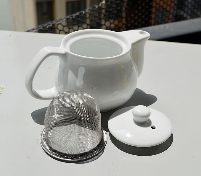 Porcelain Teapot, 9oz Small Tea Pot with Stainless Steel Filter Classical Chinese Tea Pots (White) - Bloomnest