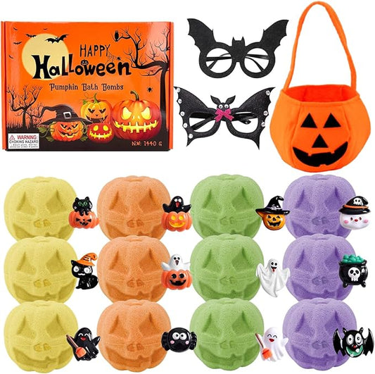 12 Piece Halloween Bath Bombs with Toys Inside for Kids, Bath Bombs with Surprise Inside, Halloween Party Favors for Kids, Halloween Trick or Treat Treat Gifts…