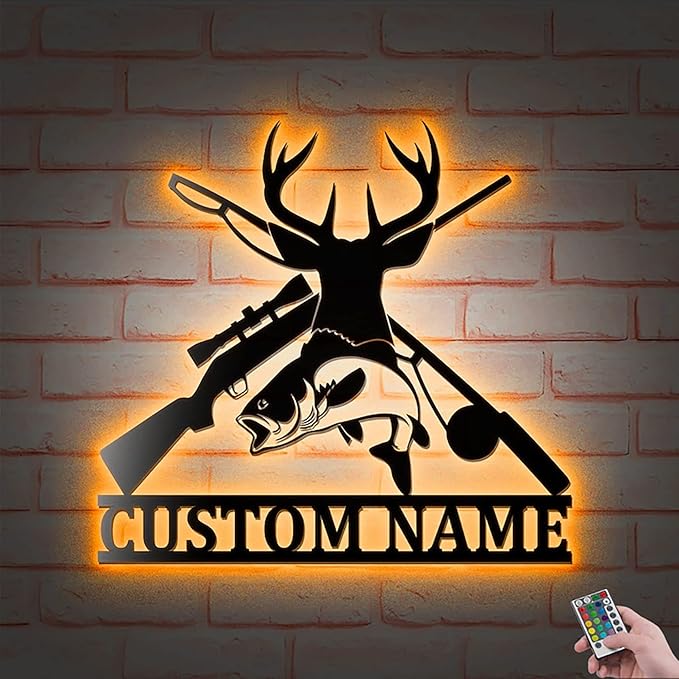 Lovely POD Personalized Hunting Metal sign, Hunting Art, Custom Hunitng And Fishing Metal Wall Art With Led Light Personalized Hunter Name Metal Wall Decor Deer Hunting Decoration Hanging for Home - Bloomnest