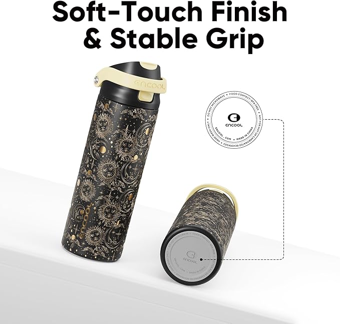 ENCOOL Leakproof Insulated Water Bottle with Straw Dual-Sip Water Bottle Bag-Safe Design for Work, Commute & Gym – Keeps Drinks Cold All Day, 24 oz, Moonlit Orbits ENCOOL