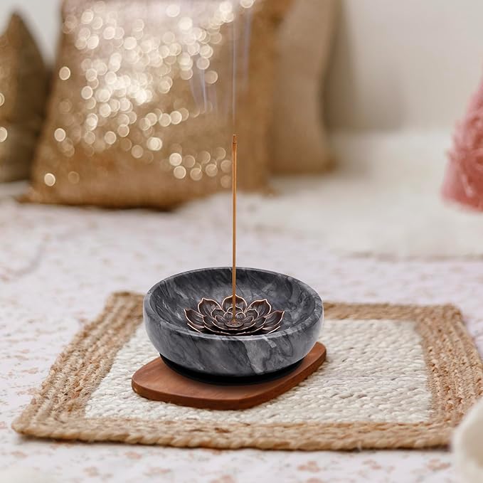 Natural Marble Incense Burner, Stick and Reflux Incense Holder, Handmade Stick Incense Burner, Ideal for Incense Smoking, Incense Burning and Decoration (Extra Large 5.91inBlack)