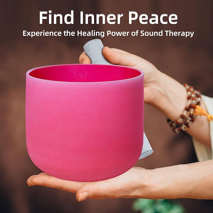 8 Inch Red C Note 432hz Root Chakra Crystal Singing Bowl Healing with Carrying Case and Rubber Mallet Suede Strikers Oring - Bloomnest