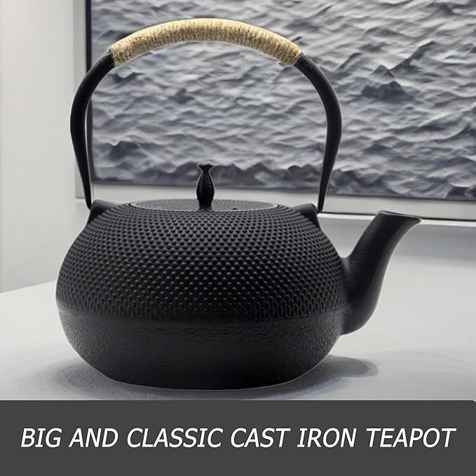 Big Cast Iron Teapot, Japanese Tetsubin Tea Kettle for Stovetop Safe, Cast Iron Tea Pot with Stainless Steel Infuser for Loose Tea and Enameled Interior(1800ml/60.9oz) - Bloomnest
