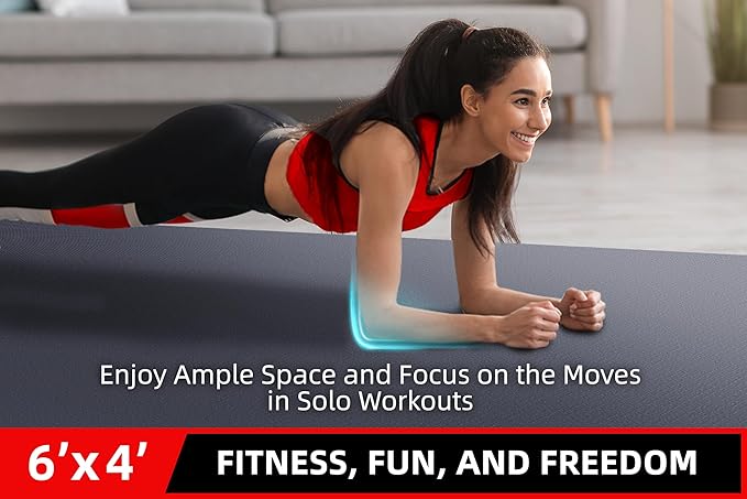 Large Exercise Mat for Home Workout,12‘x6’/10'x6'/9'x6'/8'x6'/7'x5'/6'x4' (7mm) Extra Thick Workout Mat, High-Density Gym Mat for Cardio, Jump Rope, MMA, Weights (Shoe-Friendly)
