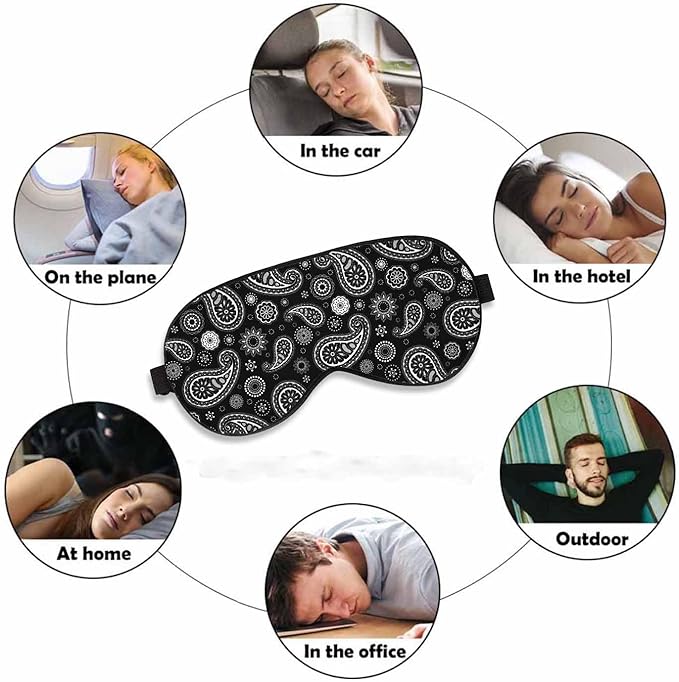 Big Oval Sleep Eye Mask Paisley Black White Floral Men Women Sleep Mask with Adjustable Strap Eye Cover Eye Shade for Travel, Nap,Meditation - Bloomnest