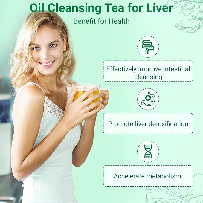 Oil Reducing Tea, 100% Pure & Natural Oil Cleansing Tea with 10 Precious Ingredients Formula for Liver Detoxification, Effectively Improve Intestinal Cleansing (1 Box/15 Bags) - Bloomnest