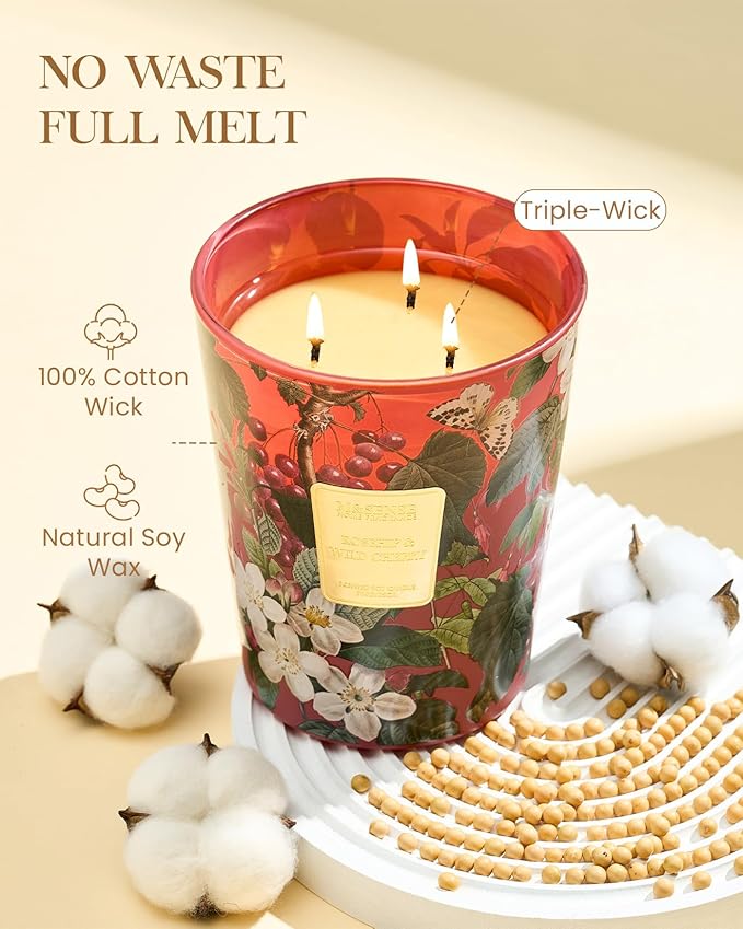 M&SENSE Wild Cherry Scented Candle 3 Wick, 35oz 150H Long Lasting, Soy Candles Fall Winter Stress Relief Romantic Festival Thanksgiving Christmas Gifts for Women Home Decor - Bloomnest