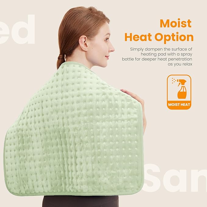 Electric Heating Pad for Back Pain Relief & Cramps - 6 Heat Settings,Auto Shut Off,Moist Heat Options,Portable Heated Pads for Neck/Shoulder Machine Washable for Men Women,Sage Green,20"x24" - Bloomnest
