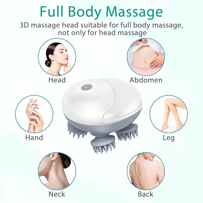 ORIA Electric Scalp Massager, Pet Massager for Dogs and Cats, Waterproof Head Massager with 4 Removable Massage Heads, 96 Nodes, for Stress Relief, Full Body Relaxation, Promote Bonding Oria
