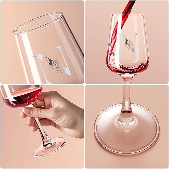 Valentines Day Gifts for Her Women - Personalized Initial Wine Glasses Custom Gift, Galentines Gift Christmas Mothers Day Birthday Gifts for Women Her Mom Wife Best Friend Sister (N) - Bloomnest