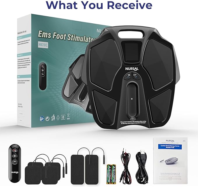 NURSAL TENS EMS Foot Massager for Neuropathy, Foot Nerve Muscle Stimulator Pro, Circulation and Body Pain Relief with TENS Unit Muscle Stimulator Pads, Electric Feet Legs Blood Circulation Machine - Bloomnest