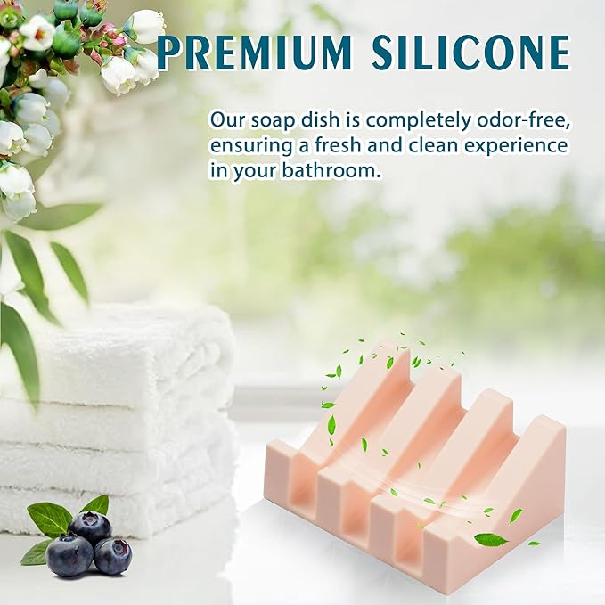 Silicone Soap Dish with Drain, Upgrade Double Suction Cups at The Bottom for Anti-Slip and Stability, Soap Dish Shower Waterfall Bar Soap Holder Tray with Drain Soap Holder (1, Pink) - Bloomnest