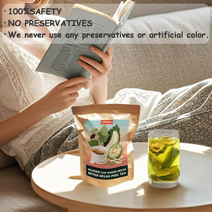 20 Bags Mulberry Leaf Winter Melon & Bitter Melon Peel Tea, Caffeine-Free Natural Ingredients Herbal Tea Bags, Supports Lung Cleanse, No Additives, Daily Enjoyment Tea for Men & Women - Bloomnest