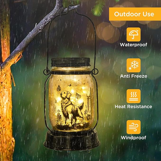 Golden Retriever Gifts for Women/Men Golden Retriever Solar Lanterns Dog Mom Birthday Dog Lovers Lantern Pet Loss Pet Memorial Lights Solar Garden Decoration for Yard, Patio,Backyard,Porch Torches - Bloomnest
