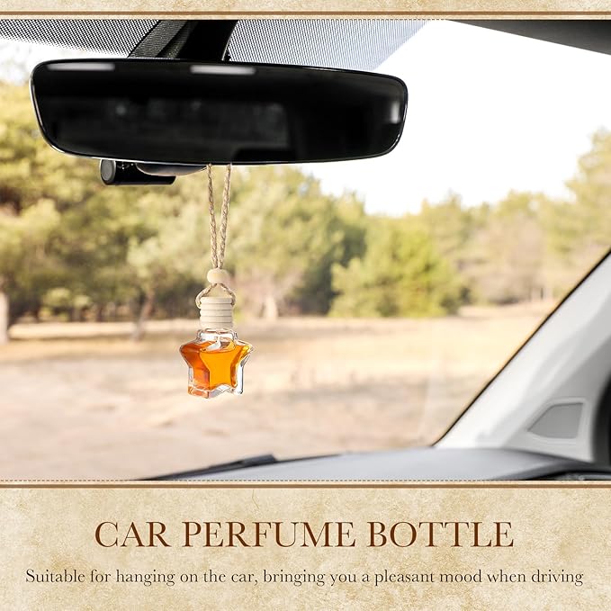 BBTO 50 Pcs Hanging Car Air Freshener Car Diffuser Bottles Empty Glass Perfume Bottle Freshener Diffuser Bottle Pendant for Essential Oil Fragrance Aromatherapy Bottle Ornament(Star) - Bloomnest