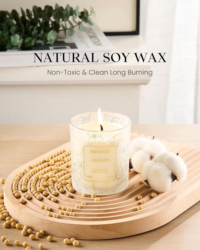 M&SENSE Jasmine Scented Soy Candles, 8.1oz 42-Hour Long Last Burning Time, No Toxin Aromatherapy Stress Relief Home Fragrance for Her - Bloomnest